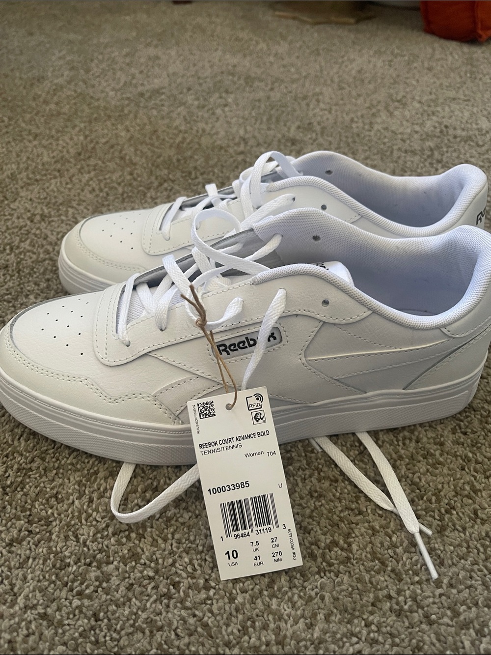 NWT Reebok Court Advance Shoes size 10 Women’s White